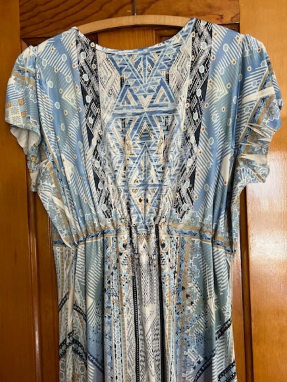 World Unity Women Short SLV Aztec Boho Embroider Blue Geometric Shift Dress XL - Picture 5 of 11